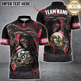 Maxcorners Billiards 8 Ball, 9 Ball Skull Reaper Spider Multicolor Options Personalized Name And Team Name 3D Polo (4 Colors)