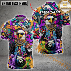 Maxcorners Ball 8 Funny Eagle Graffiti Billiard Jersey Multicolor Options Personalized Name, Team Name 3D Polo Shirt
