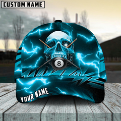 Maxcorners Billiard Ball 8 Deadly Thunder Skull Personalized Name 3D Cap (6 Colors)