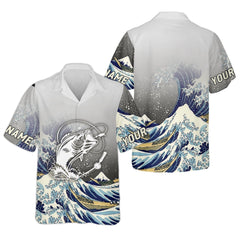 Maxcorners Great Wave Bass Fishing Long Sleeve, Fishing UPF Shirts, Funny Fishing Shirt, Gift For Fisherman