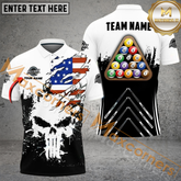 Maxcorners Skull Billiard Jersey Multicolor Options Personalized Name, Team Name 3D Polo Shirt (4 Colors)