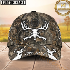 Maxcorners Hunting Skull Crossed Rifles Camo Custom Name 3D Cap