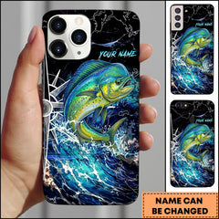 Maxcorners Mahi-mahi Electric Wave Splash Dark Blue Art Personalized Name Phone Case
