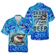 Maxcorners Shark Fishing UPF Shirts, Shark Mode On Fear The Deep, Funny Fishing Shirt, Gift For Fisherman