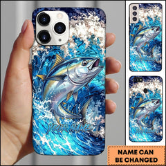 Maxcorners Tuna Jumping Out Of Ocean Wave Blue Splash Art Personalized Name Phone Case