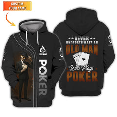 Maxcorners Poker T Shirt Never Underestimate An Old Man Who Plays Poker Skeleton Card Player Black TeeLM1009