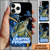 Maxcorners Crappie Splash Water Lightning Stripe Dark Blue Art Golden Line Personalized Name Phone Case