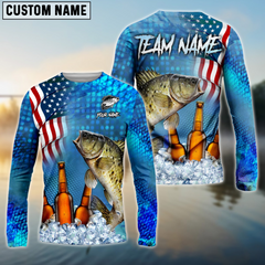 Maxcorners Crappie Fishing Beer Usa Flag Personalized Name, Team Name 3D Long Sleeve Shirt