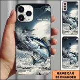 Maxcorners Tuna Fishing Moon Ocean Splash Personalized Name Phone Case