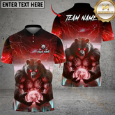 Maxcorners Thunder Bear Golf Polo Funny Golf Polo Shirt, Customized Name & Team Name 3D Shirts (4 Colors)