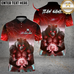 Maxcorners Thunder Bear Golf Polo Funny Golf Polo Shirt, Customized Name & Team Name 3D Shirts (4 Colors)