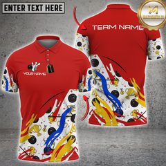 Maxcorners Red Bowling pattern Bowling Team Polo, Quarter Zip Shirt For Men Custom Mens Bowling Jersey LM0910