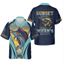 Maxcorners Marlin Fishing Shirts, Sunset Serenity, Ocean's Majesty, SPF Long Sleeve Shirts, Fishing Shirts For Men