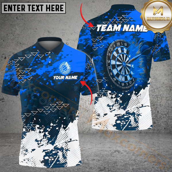 Maxcorners Darts Fire Grunge Multicolor Option Customized Name, Team Name 3D Polo Shirt