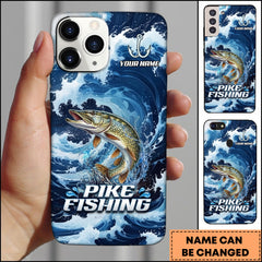 Maxcorners Pike Fishing Blue Water Wave Premium Style Sport Personalized Name Phone Case