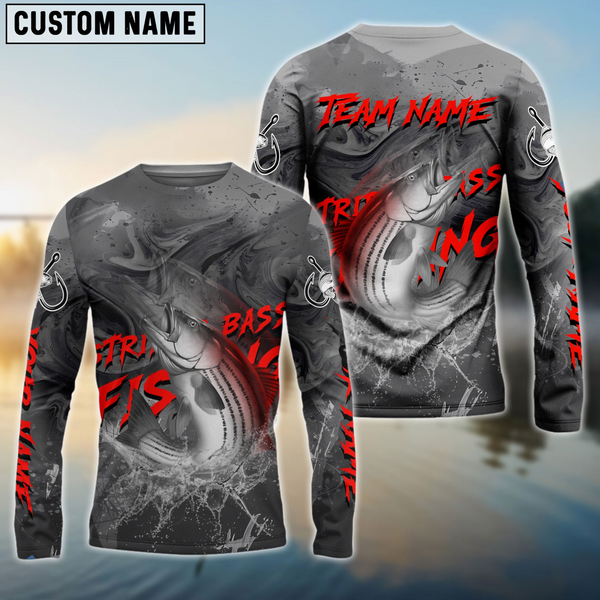 Maxcorners Striped Bass Fishing Gray Blur Personalized Name, Team Name 3D Shirt
