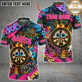 Maxcorners Darts Crown Graffiti Champion Multicolor Customized Name, Team Name 3D Polo Shirt