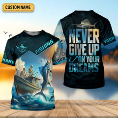 Maxcorners Never Give Up On Your Dreams Funny Skeleton Fishing UPF Shirts, Fishing Gifts For Men, Men's Fishing Shirt