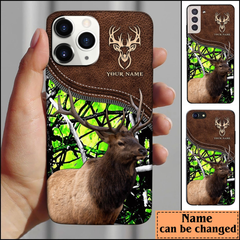 Maxcorners Elk Hunting Leather Pattern Personalized Name Phone Case (4 colors)