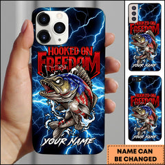 Maxcorners Walleye Fishing Phone Case Hooked On Freedom Lightning Art Personalized Name 3D Phone Case