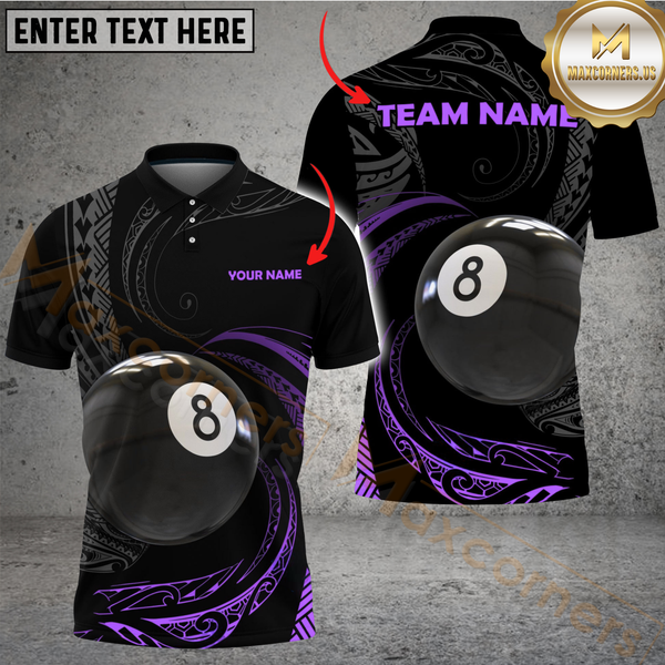 Maxcorners Billiard Pool 8 Ball Tribal Fusion Personalized Name Men And Women 3D Polo Shirt Custom Billiard Team Jersey (4 Colors)