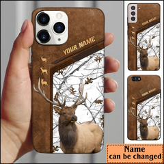 Maxcorners Elk Hunting Premium Brown Pattern Personalized Name Phone Case (4 colors)