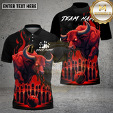 Maxcorners Bowling Shirt Red Bull Fire Flames Design Multicolor Options Personalized Name, Team Name 3D Shirt (4 Colors)