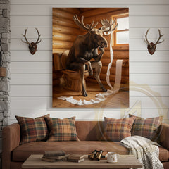Maxcorners Moose Canvas Log Cabin Bathroom Toilet Paper Canvas Wall Art