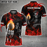 Maxcorners Golf Fire Skull Reaper Multicolor Option Customized Name, Team Name 3D Polo Shirt