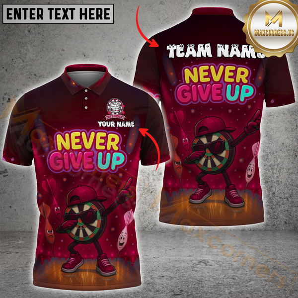 Maxcorners Darts Funny Dartboard Never Give Up Multicolor Customized Name, Team Name 3D Shirts