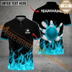 Maxcorners Ball And Pins Ink Fire Pattern Bowling Jersey Multicolor Options Personalized Name, Team Name 3D Shirt