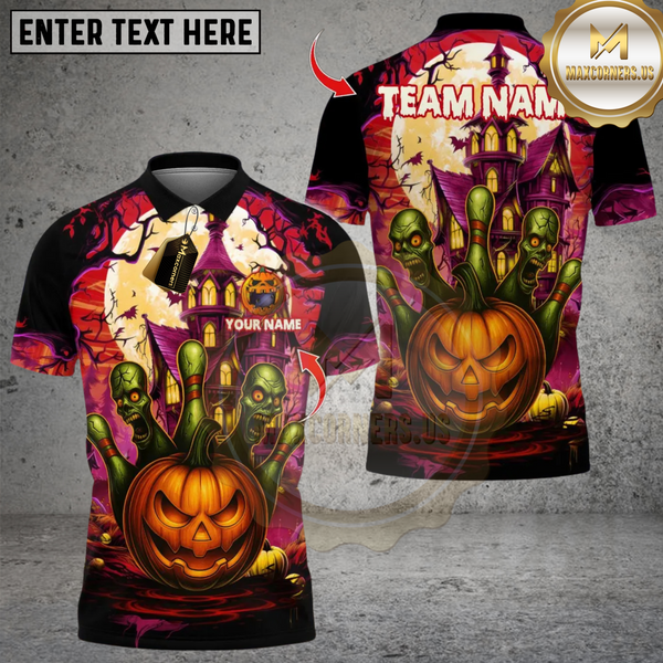 Maxcorners Bowling Halloween Pumpkin Multioptions Personalized Name, Team Name Unisex 3D Shirts