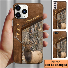 Maxcorners Elk Hunting Premium Brown Pattern Personalized Name Phone Case (4 colors)