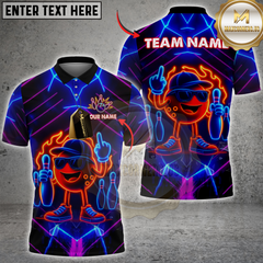 Maxcorners Bowling Neon Flame Multicolor Customized Name, Team Name 3D Shirts