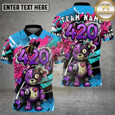 Maxcorners Billiards Shirts 420 Bear Pink Blue Paint Splash Multicolor Options Personalized Name, Team Name 3D Shirt (4 Colors)