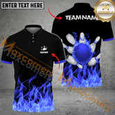 Maxcorners Ball And Pins Ink Fire Pattern Bowling Jersey Multicolor Options Personalized Name, Team Name 3D Shirt