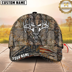 Maxcorners Metal Antler Skull Blue Camo Hunting Personalized 3D Cap Printed Multicolor