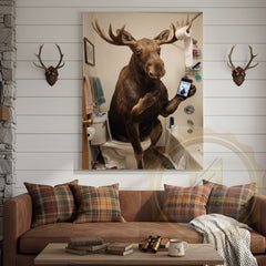 Maxcorners Moose Canvas Bathroom Smartphone Reading Humor Canvas Wall Art