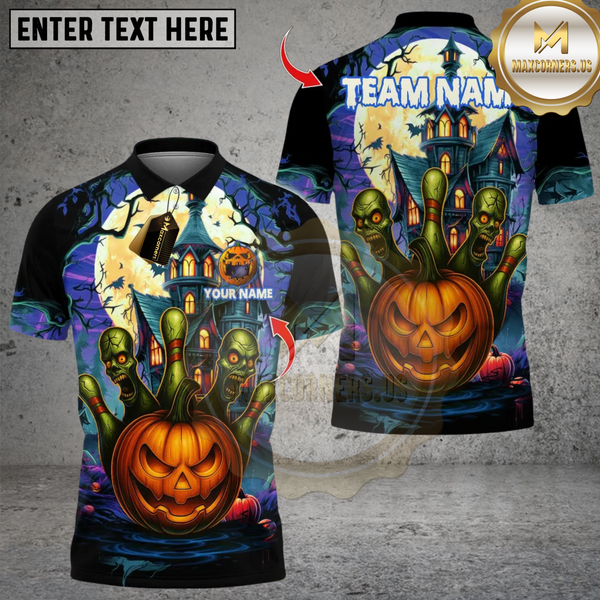 Maxcorners Bowling Halloween Pumpkin Multioptions Personalized Name, Team Name Unisex 3D Shirts