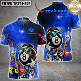 Maxcorners Galaxy Funny 8 Ball Billiard Pattern Multicolor Options Personalized Name, Team Name 3D Polo Shirt (4 Colors)