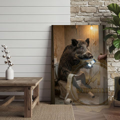 Maxcorners Wild Boar Canvas Wooden Bathroom Reading Newspaper Canvas Wall Art