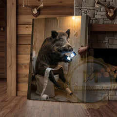 Maxcorners Wild Boar Canvas Wooden Bathroom Reading Newspaper Canvas Wall Art