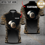 Maxcorners Billiard Pool 8 Ball Camo Personalized Name Men And Women 3D Polo Shirt Custom Billiard Team Jersey (4 Colors)