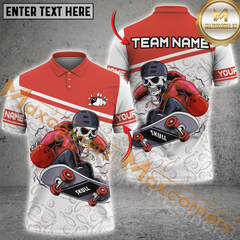 Maxcorners Skateboarding Skeleton Bowling Jersey Multicolor Option Customized Name, Team Name 3D Polo Shirt