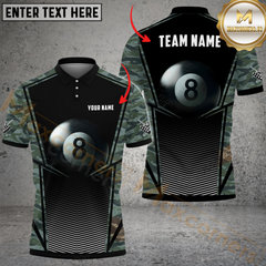 Maxcorners Billiard Pool 8 Ball Camo Personalized Name Men And Women 3D Polo Shirt Custom Billiard Team Jersey (4 Colors)