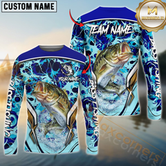 Maxcorners Bass Fishing Blue Fiction Sea Custom Name & Team Name 3D Shirts