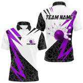Maxcorners Black and White Bowling Polo, Quarter Zip Shirt for Men Custom Lightning Team bowling jersey | Purple LM2404