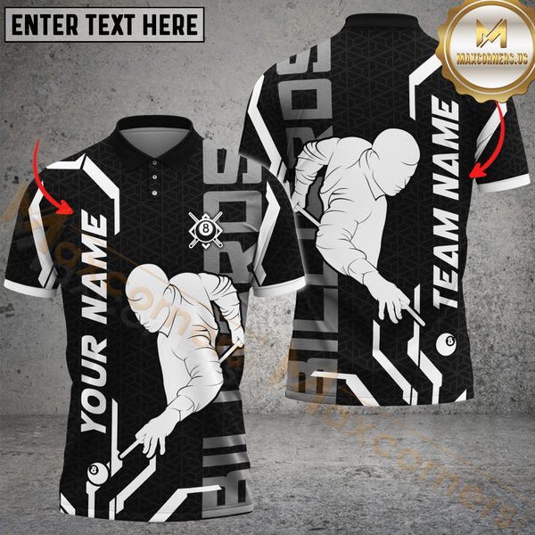 Maxcorners Billiards Player Pose Sharp Lines Personalized Name, Team Name 3D Unisex Shirt