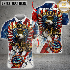 Maxcorners Bowling American Eagle with Flaming USA Flag Bowling Ball Personalized Name 3D Unisex Shirt