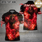 Maxcorners Bowling Flame Reaper And Fire Skull Design Multicolor Customized Name, Team Name 3D Shirts